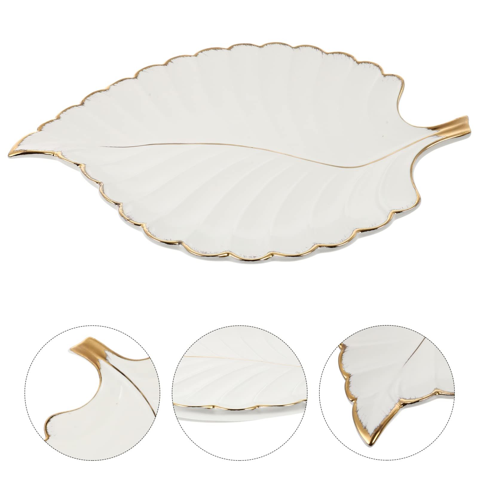 Decorative leaf shaped food plate, snack dessert service platter, party supplies, dinner table decoration, white — image 3