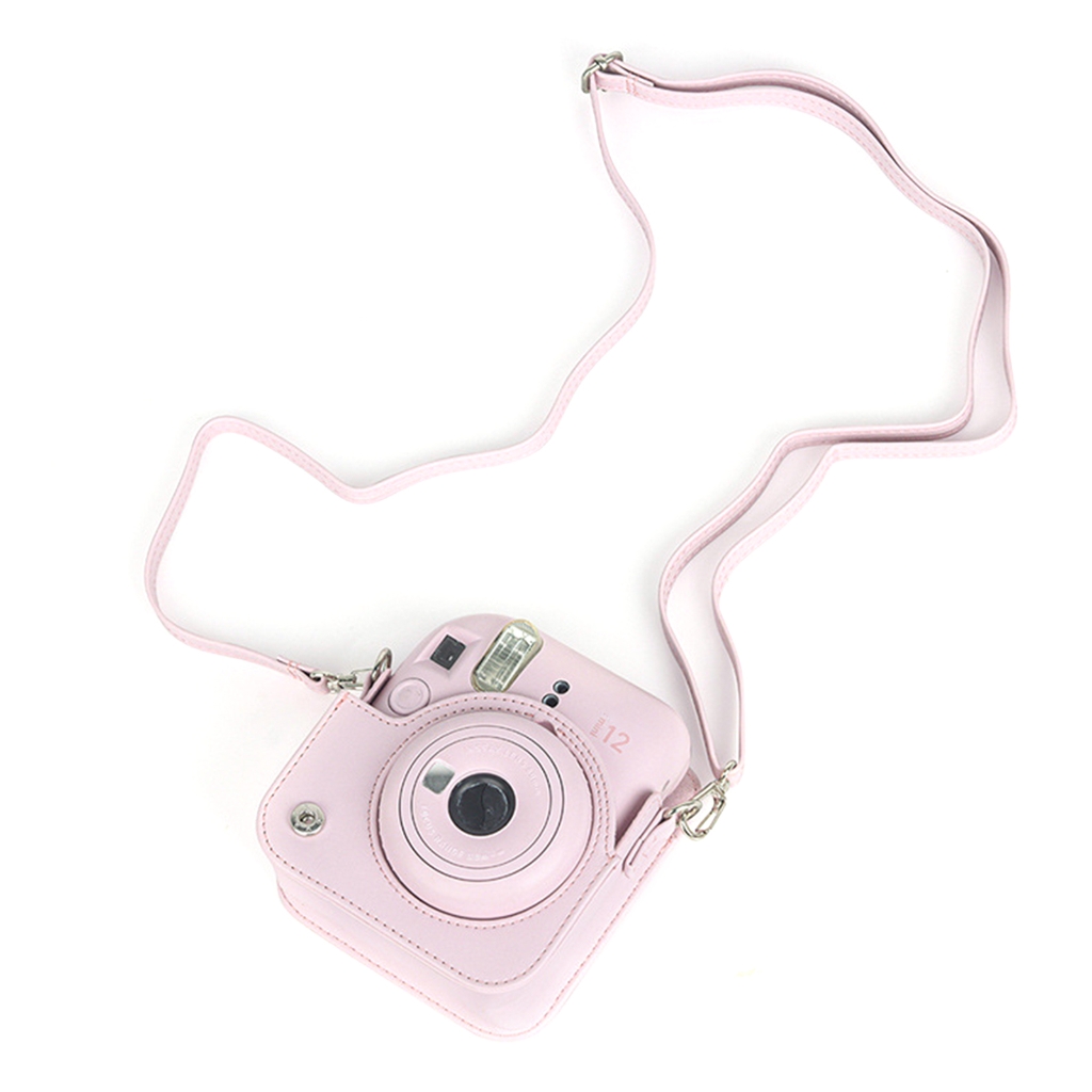 For Instax Mini 12 Camera Case PU Leather Soft Silicone Cover Bag for Fujifilm Polaroid Film Camera Bag w/Shoulder Strap Jasmine white — image 6