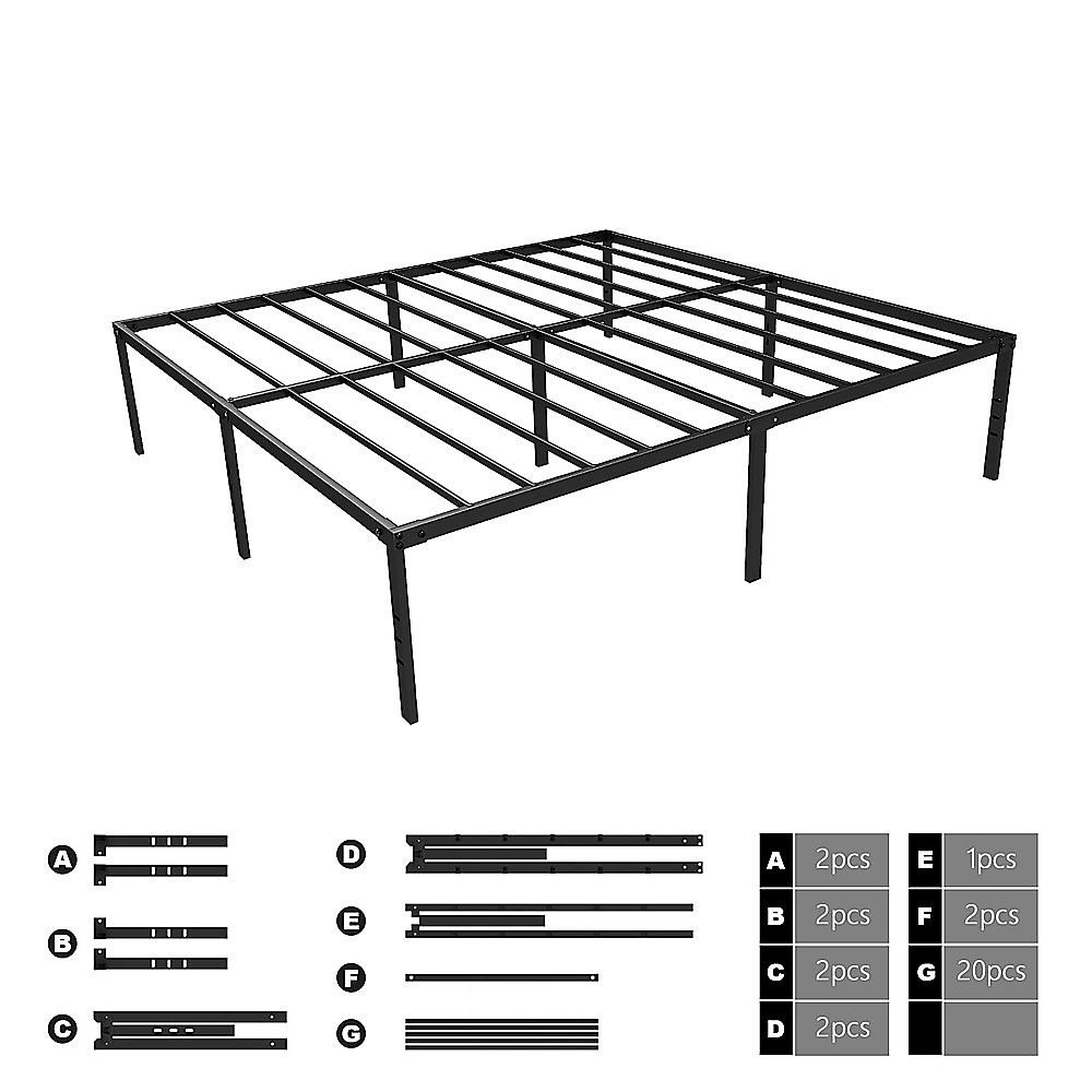 Queen Metal Bed Frame 45cm High Full Steel Base Platform For Stable Bedroom Support โ image 6