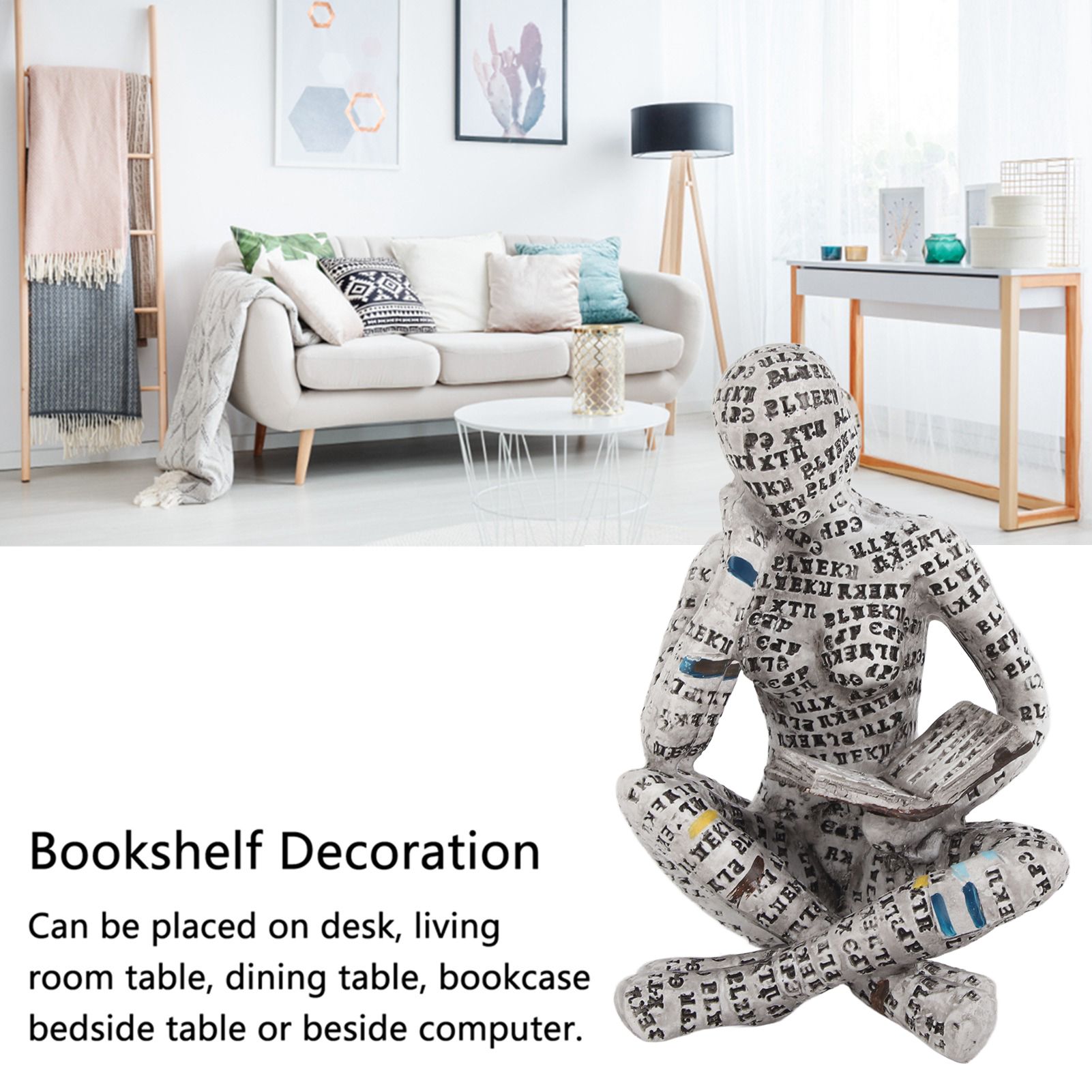 Resin Reading Woman Figurine Innovative Lady Reading Pulp Molding Bookshelf Ornaments for Home Decoration G — image 3