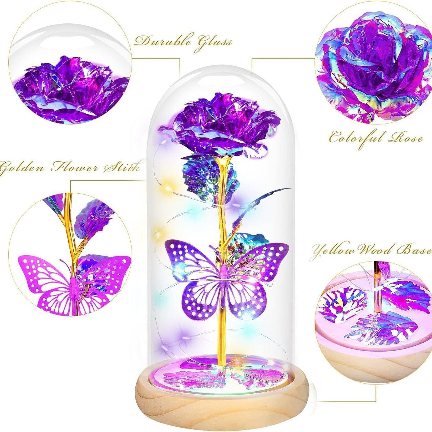 Valentines Day Rose Gifts for Her,Valentines Day Flowers Gifts for Mom Women Girlfriend,Birthday Gifts for Women,Valentines Gifts for Wife,Purple Butterfly — image 5