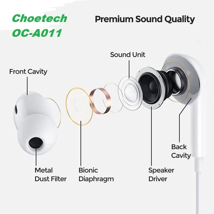 Choetech OC-A011 USB-C In-Ear Headphones 1.2m - White โ image 3