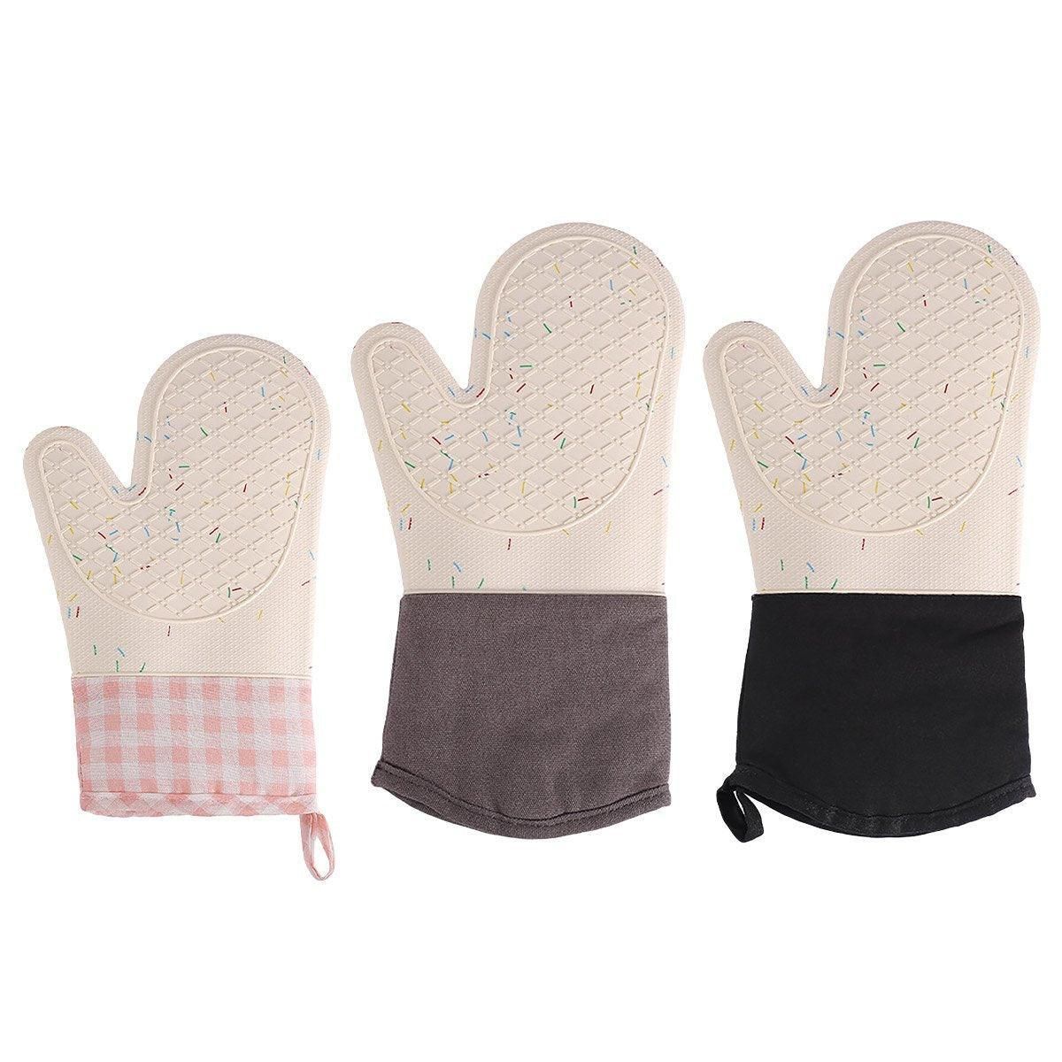 Silicone Oven Mitts Long Heat Resistant Anti-Hot Microwave Insulation Gloves - Grey — image 3