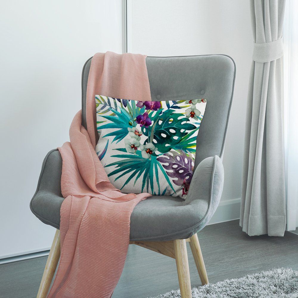 Tropical Plants Throw Pillow Covers,Tropical Flower Leaves Cotton Linen Home Decorative Throw Pillow Case Cushion Cover for — image 4