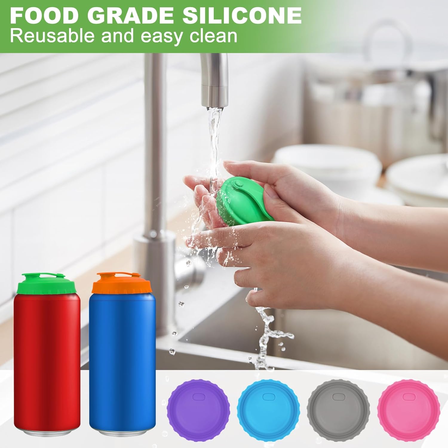 Silicone Soda Can Cover Lids, Pop Can Covers with Resealable Nozzle 6 Pack, BPA Free Stopper and Protector Reusable Beer Can Covers for Soda Fits Standard Cans โ image 5