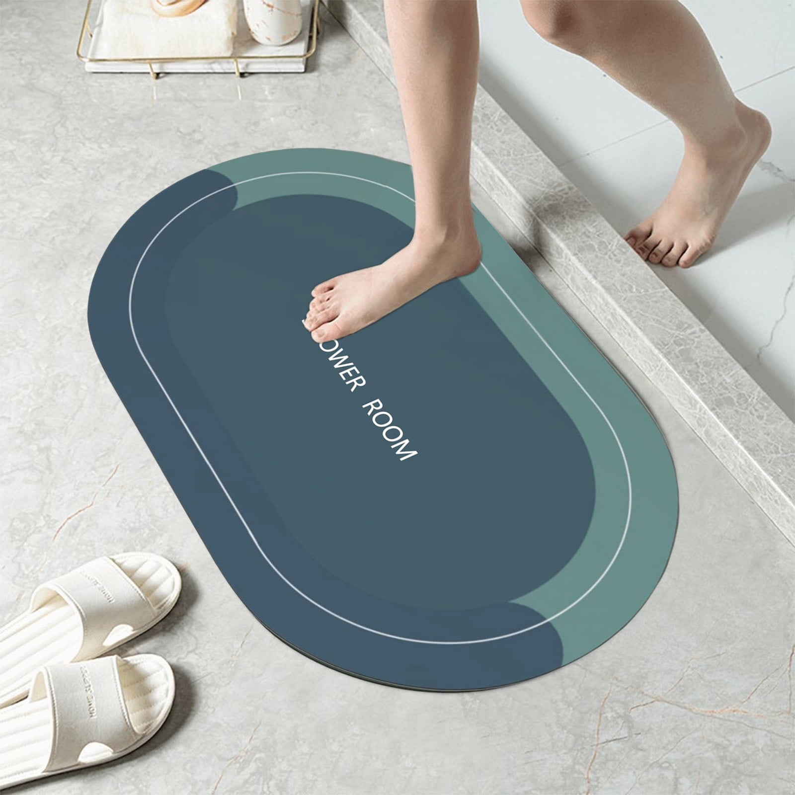Oval Bathroom Rugs, Extra Soft Absorbent Bath Mat, 15.7"x23.6" Quicker Dry Washable Bath Mats for Bathroom, Tub and Shower, Non-Slip Bathroom Rug Blue β image 4