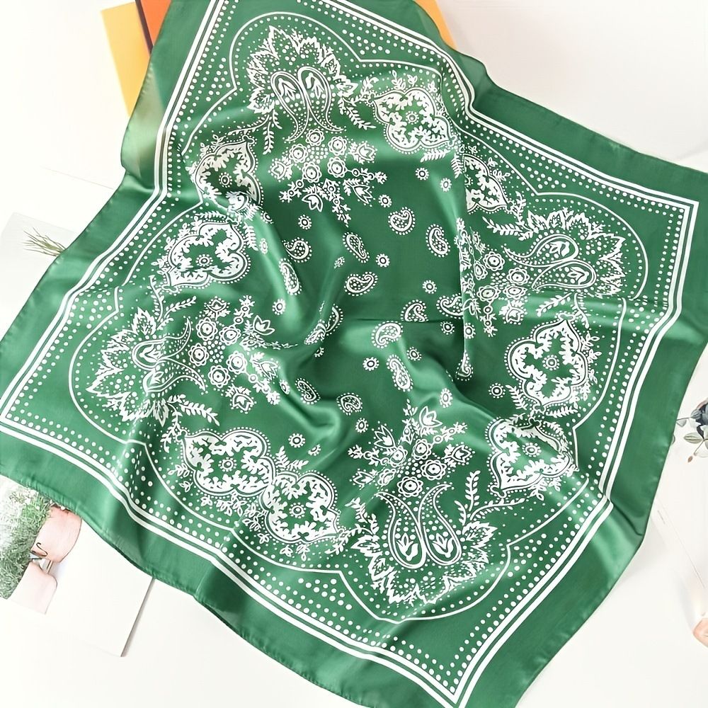 Coffee and white Women's 70cm Square Scarf - Bohemian Paisley & Vintage Print Collection - Lightweight Satin Feel, Versatile Neck Tie, Head Wrap, Bag Accent — image 2