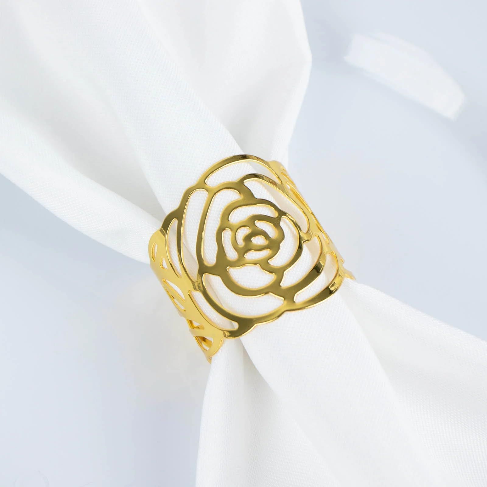 2pcs Napkin Rings of Hollow Metal Napkin Buckles Gold Napkin Rings Hotel Table Cloth Rings Gold Finish โ image 2