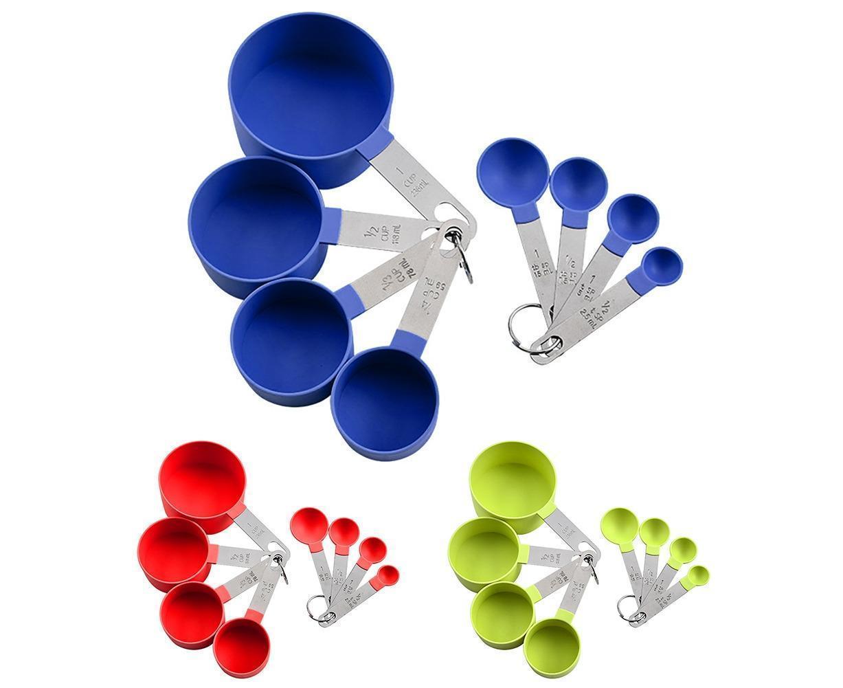 8Pcs/Set Stainless Steel Handle Measuring Spoons Baking Cooking Scale Scoop-Green — image 2