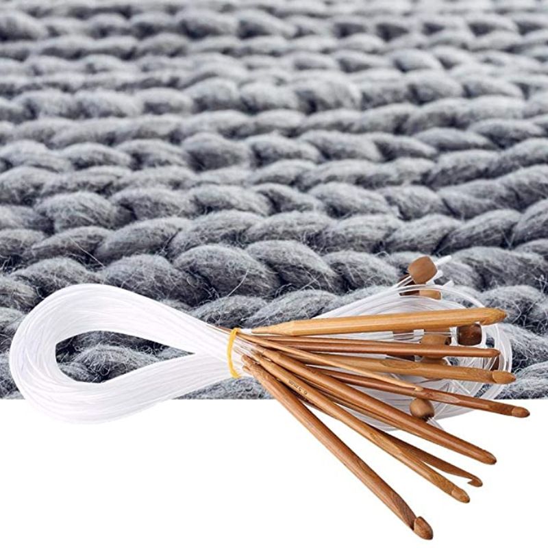 Crochet Hooks, Practical 12pcs Carbonized Bamboo Afghan Tunisian Crochet Hooks Set Carpet Rug Weave Knitting Needles — image 3