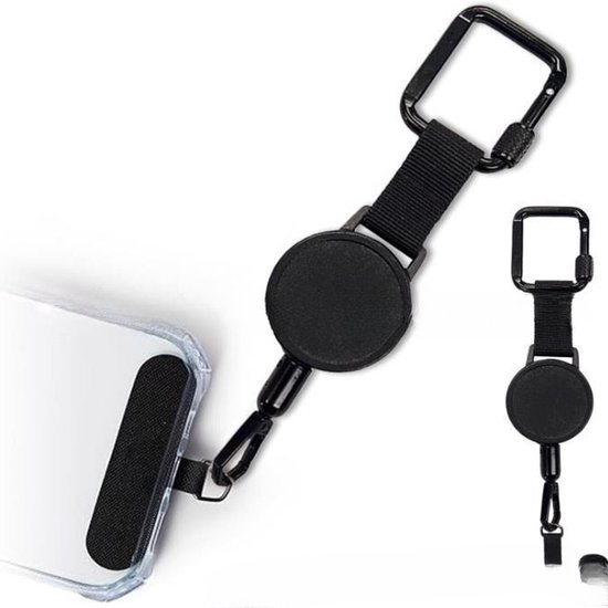 Extendable anti-theft phone buckle - 2-piece - Phone cord with carabiner - Suitable for travel and hiking - Phone accessories - Black โ image 2