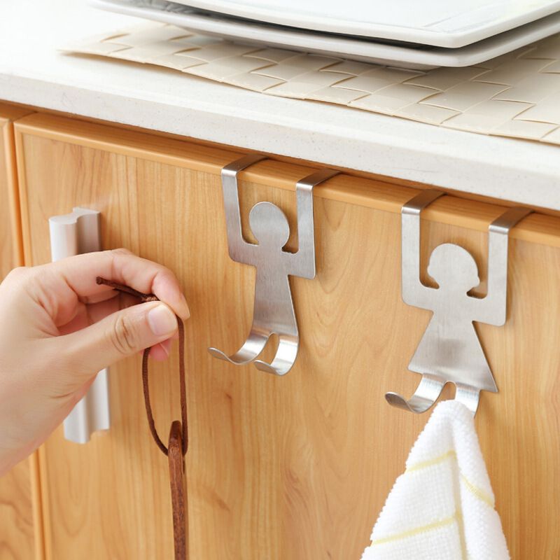 2pcs,Door Hook Rack Hanger, Cartoon Man Shaped Metal Steel Over Cabinet Door Hook Kitchen Towel Hanger Organizer — image 2