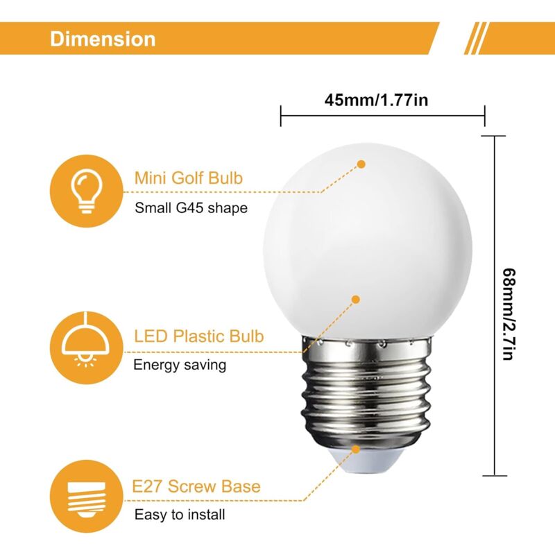 Pack Of 10 E27 G45 LED Globe - Warm White 3000K - 5W G45 - Matte Polycarbonate Shell - Non-Dimmable [Energy Class G] — image 4