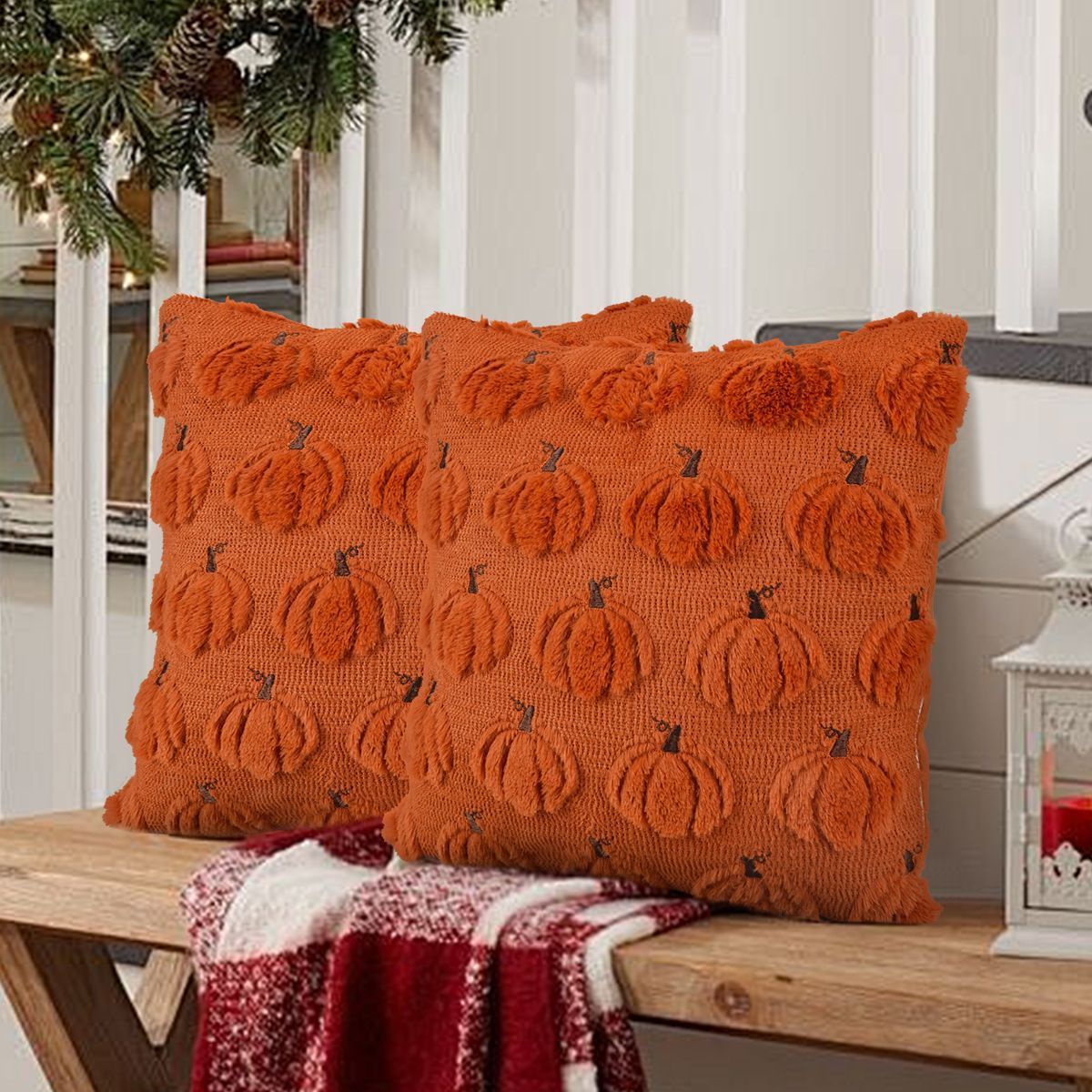 2PCS Short Plush Halloween Cushion Case, Bat Pattern Decorative Pillow Cover, For Living Room Bedroom Couch Layout, 45x45cm, Pillow Insert Not Included — image 2