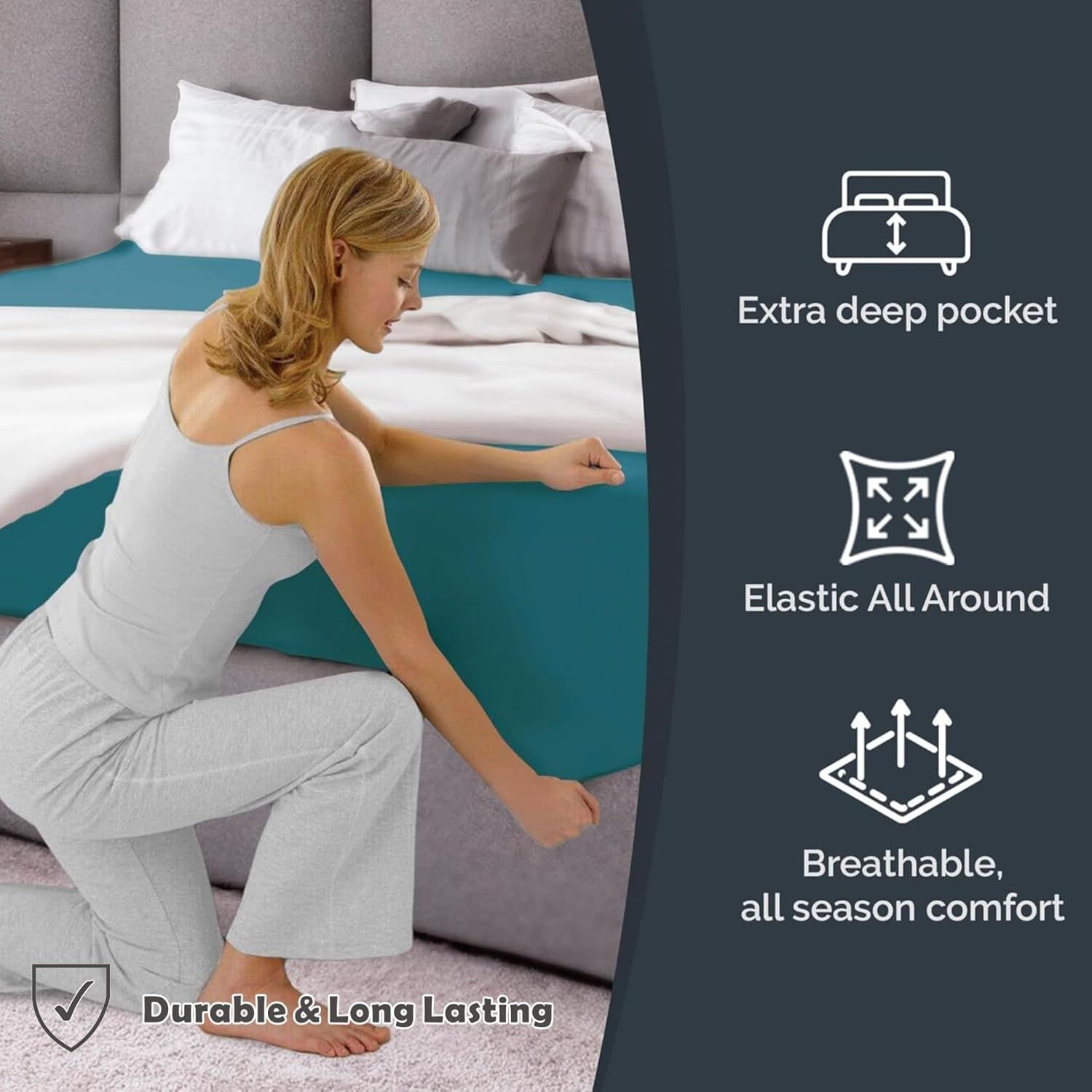 Hotel Quality Fitted Sheet - 1 Piece Fitted Sheet -Breathable Bedding - Wrinkle, Fade, Stain Resistant- 16inch/40cm Deep Pocket Fitted Bed Sheet-Wrinkle and — image 4
