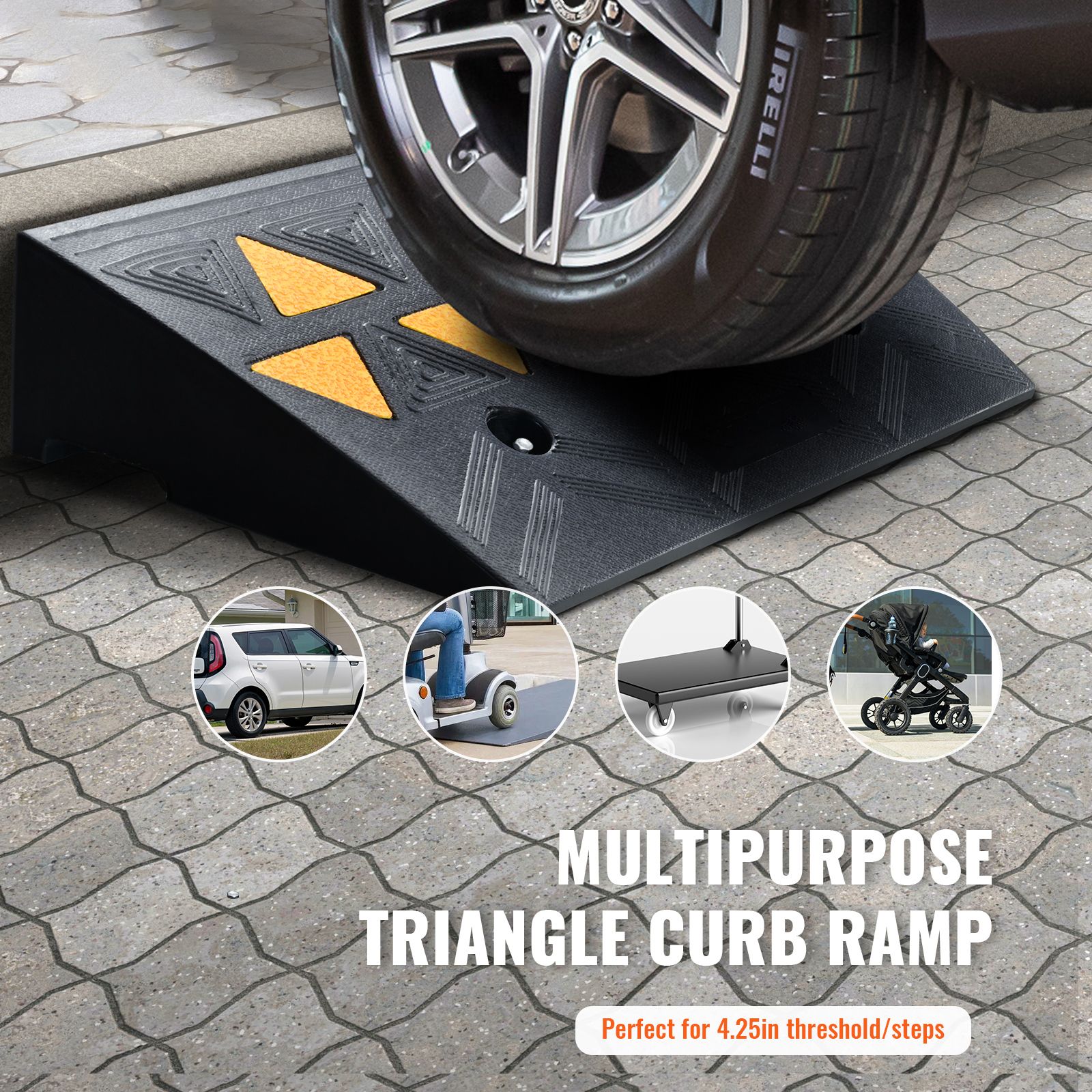 Rubber Curb Ramp 10.8 cm Rise Height Sidewalk Curb Ramp, 30 cm Width 50 cm Length Driveway Ramp for Curb, 15T Heavy Duty Rubber Ramp for Forklifts, Trucks โ image 2