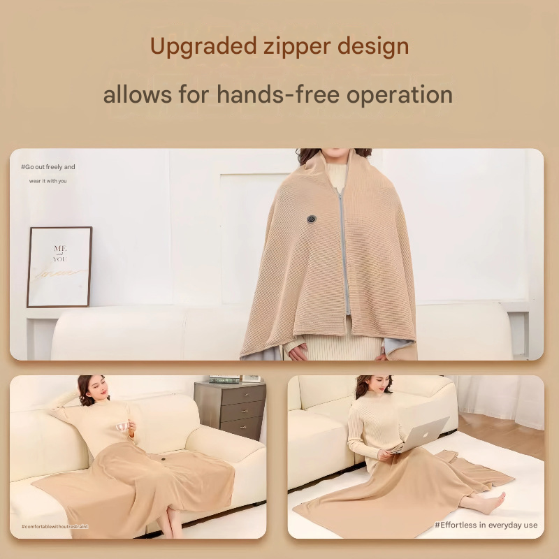 Apricot color USB Heated Blanket Poncho - Rechargeable Electric Warming Shawl with Fast Heating and Multi Use Design — image 4