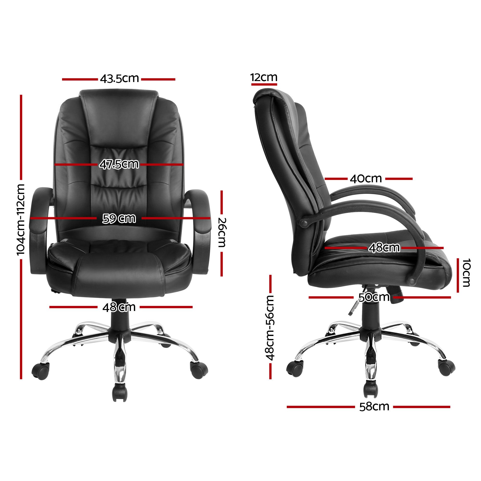 Artiss Executive Office Chair Leather Tilt Black — image 2