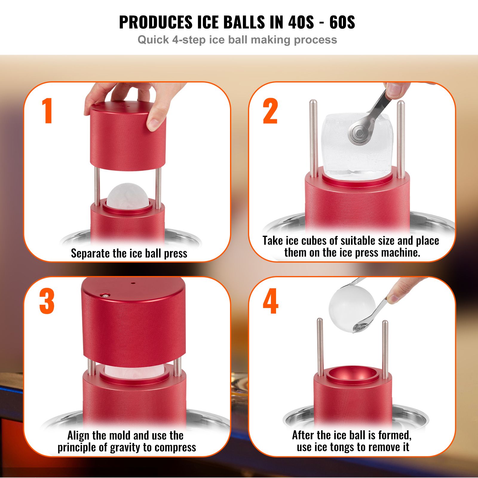 Ice Ball Press, 6cm Ice Ball Maker, Aircraft Al Alloy Ice Ball Press Kit for 60mm Ice Sphere, Ice Press with Tong and Drip Tray, for Whiskey, Cocktail โ image 3