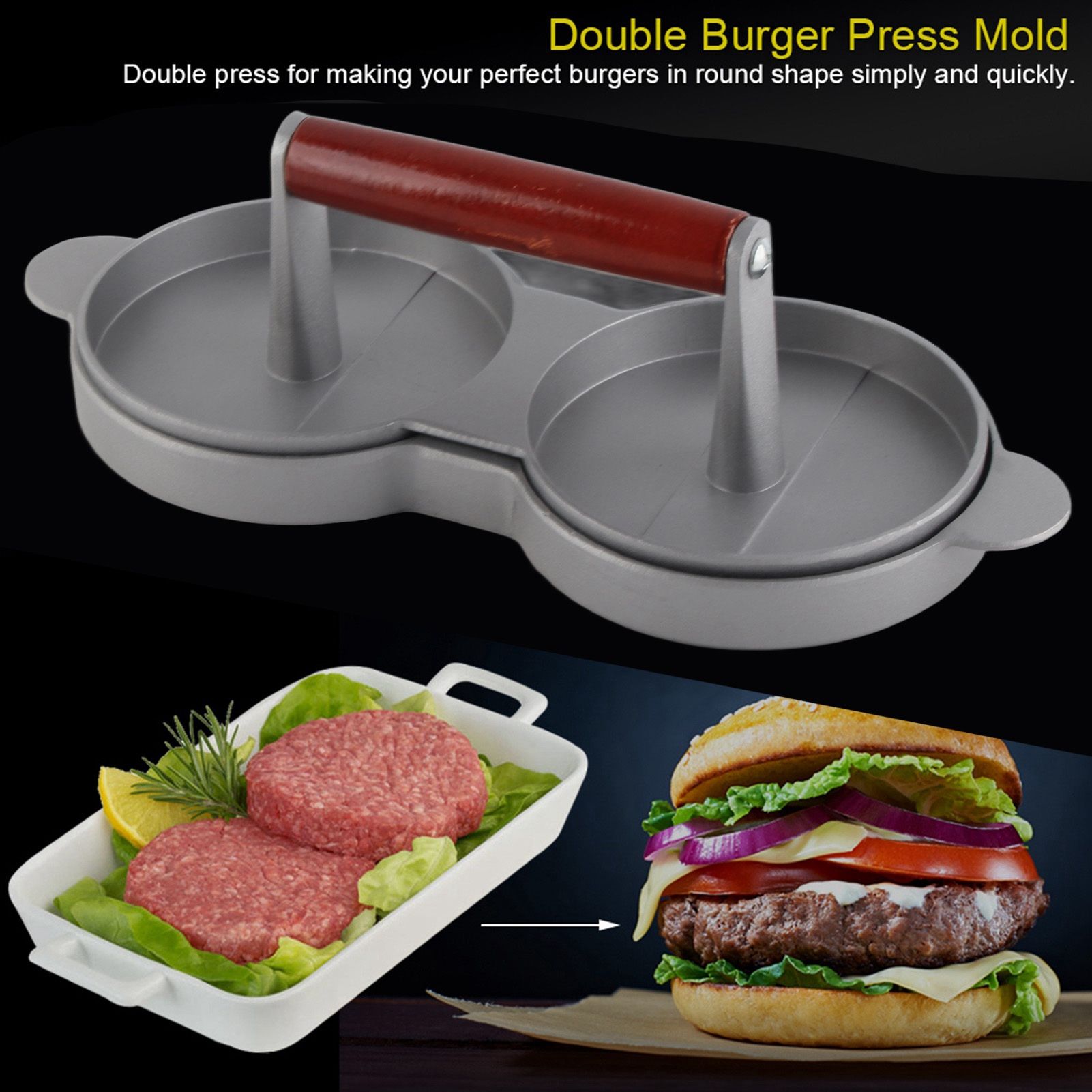 Aluminum Alloy NOn Stick Double Burger Press Mold Hamburger Meat Beef Kitchen Tools — image 2