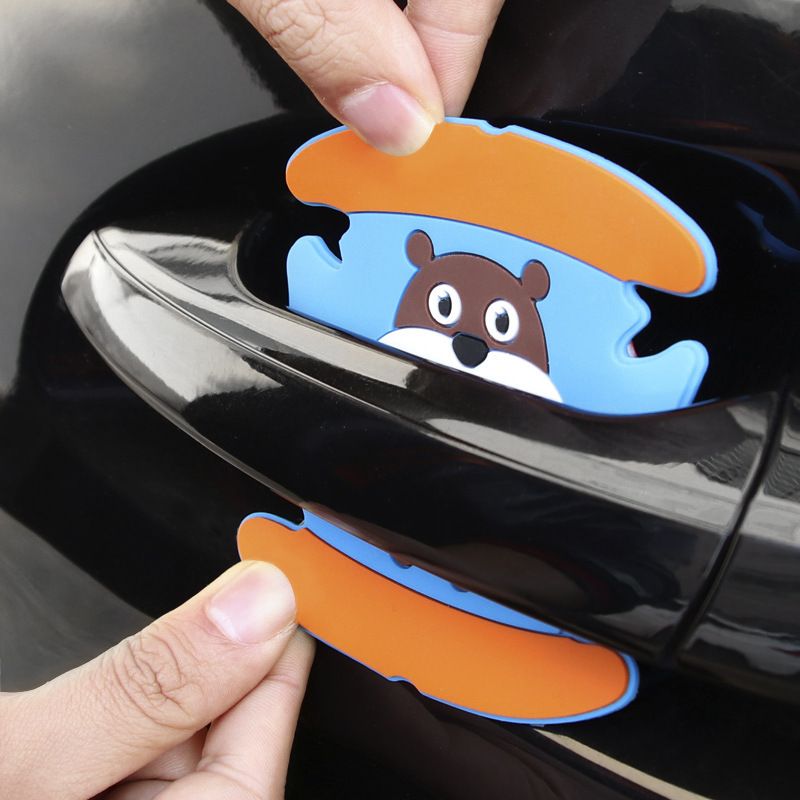 Car Door Handle Protector Cartoon PVC Strip 4pcs RUNDONG Car door wrist anti-scratch protective glue (4 pieces)/little fat duck — image 3