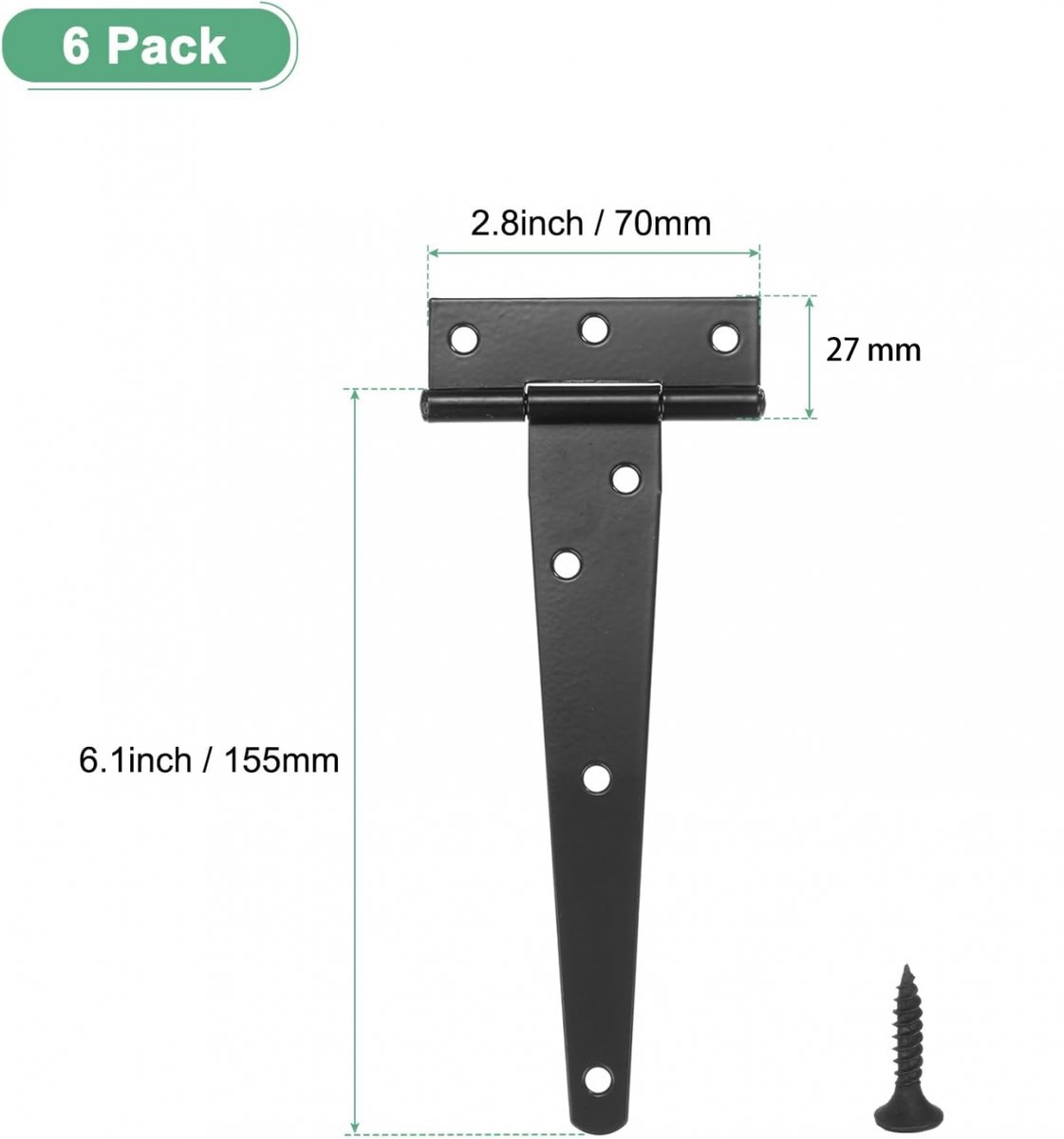 pieces - T-hinge for door - with screws - 6 inch - shed door hinge - T-door hinge - T-hinges - T-hinge - exterior door hinges - for wooden fences, sheds — image 5