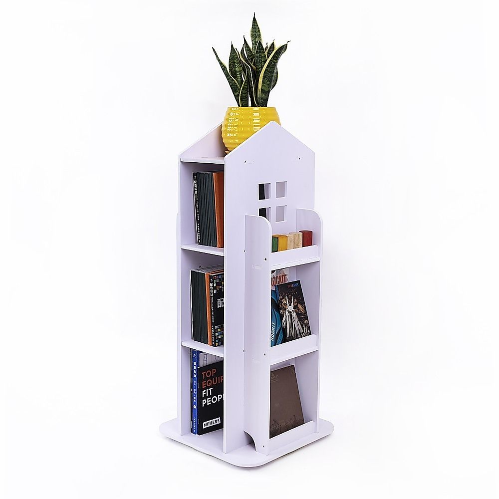 Rotating Bookcase Bookshelf Kid's Book Organiser Rack Wooden Castle Display Shelf — image 2