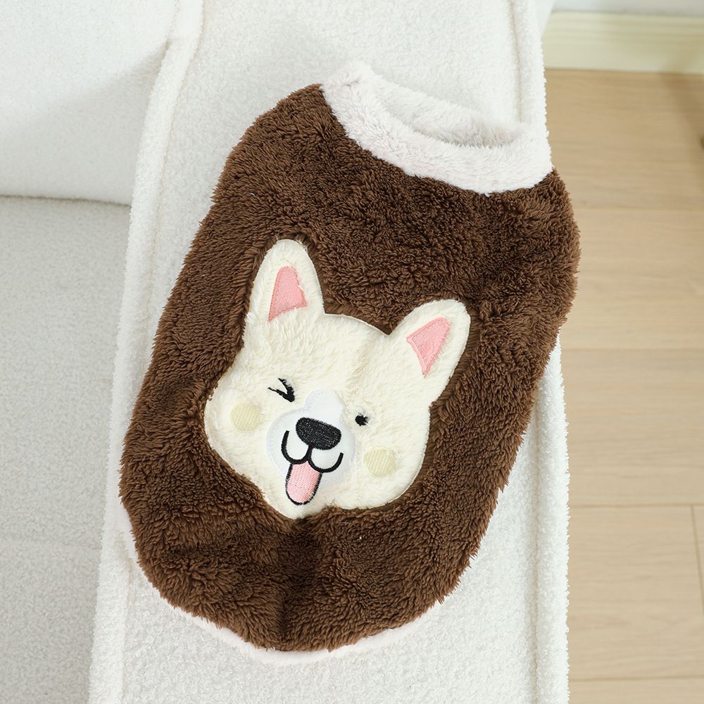 Dog Vest Fleece Winter Warm Pet Clothing Happy dog style [coffee color] M [recommendation 2.5-3.5kg ]