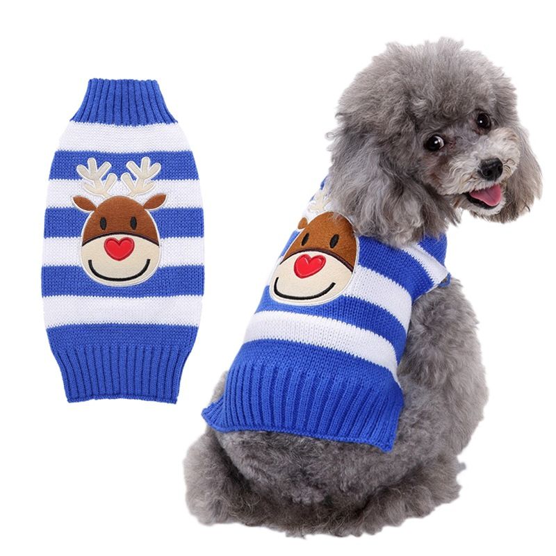 Dog Sweater Acrylic Knit Christmas Blue Cardigan Button Size: S; Neck (cm): 24-28; Bust (cm): 32-38; Back length (cm): 22-25; Recommended pet weight (kg): 2.5 — image 5