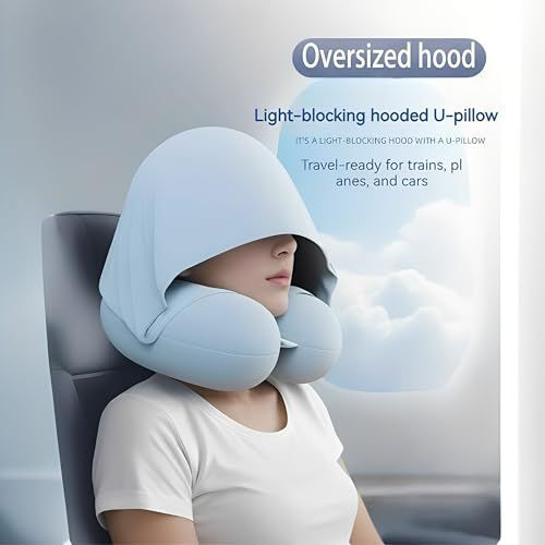 Travel Pillow with Hoodie – Memory Foam Neck Support, Soft & Comfortable, Elastic Removable Washable Cover – First-Class Comfort for Flights, Road Trips, and — image 4