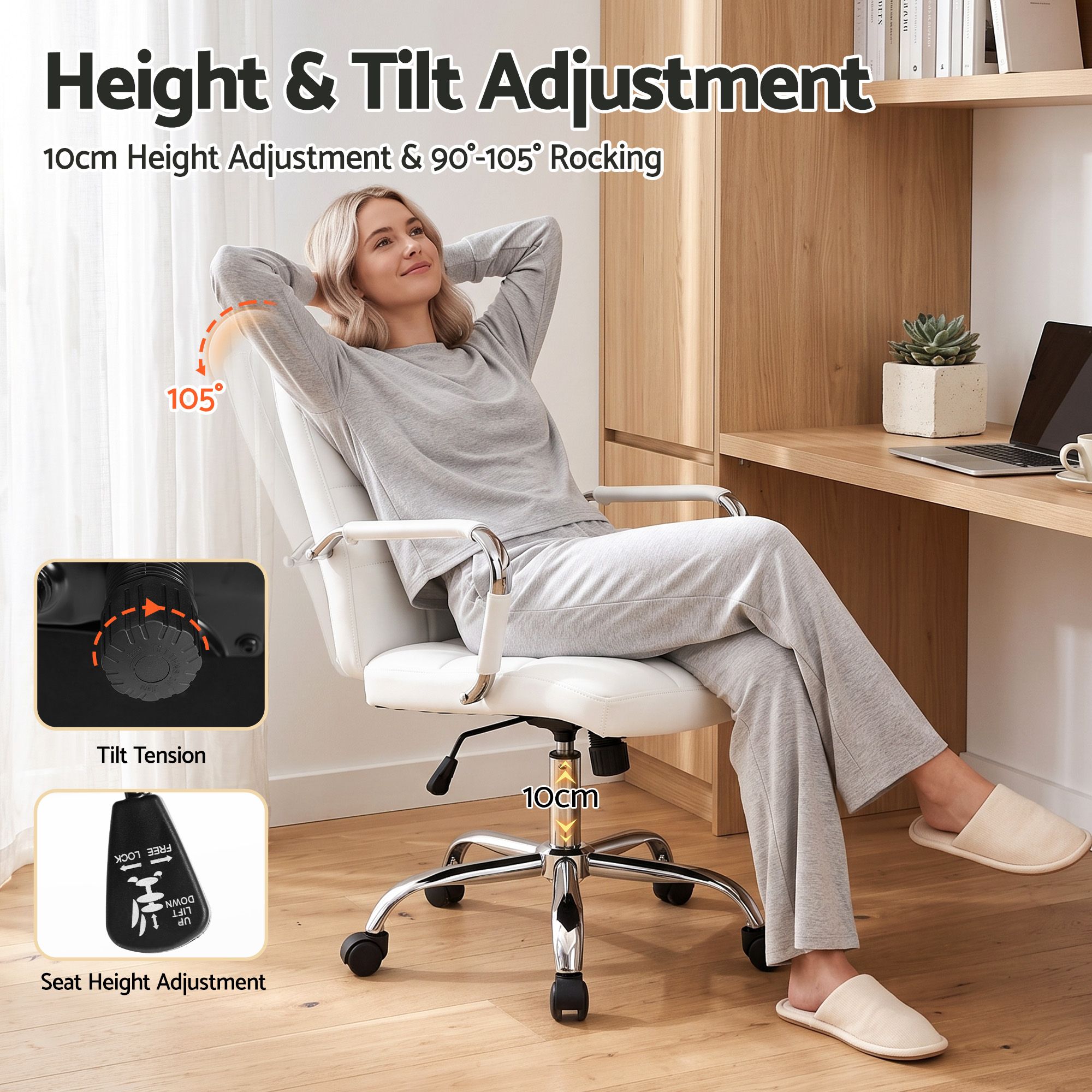 Artiss Office Desk and Chair Set 100cm Computer Desk PU Leather Office Chair โ image 5