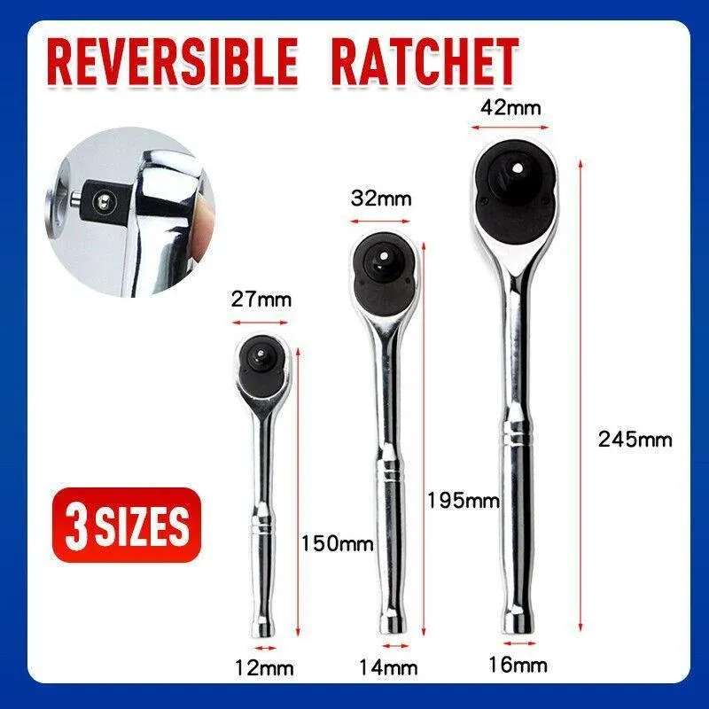 Quick Release Ratchet Handle 1/4 inch 3/8 inch 1/2 inch Drive Reversible Socket Wrench - 16x245x42mm โ image 2