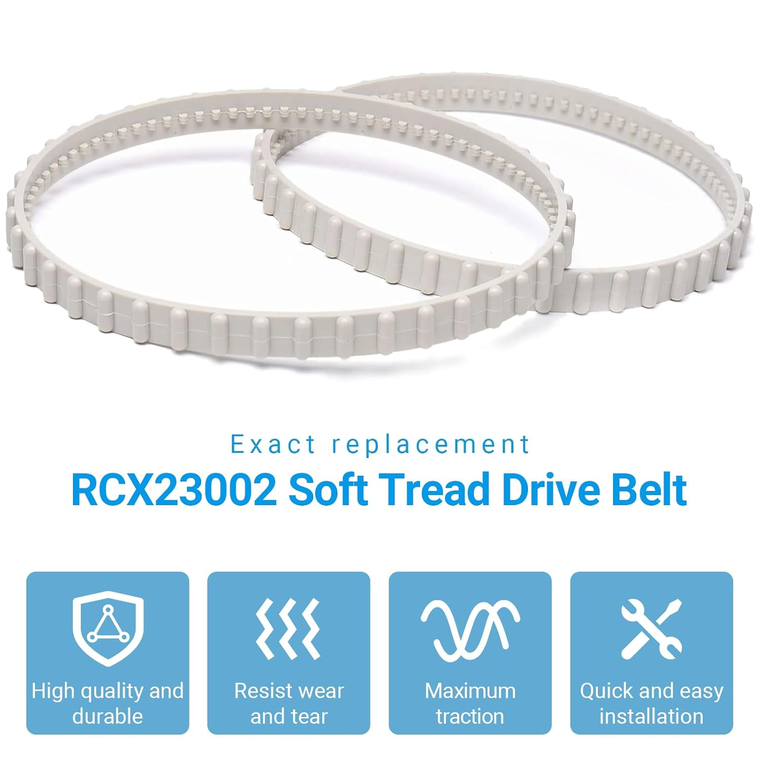 (2 Pack) RCX23002 Replacement Soft Tread Drive Belt - Premium, Heavy-Duty Rubber Pool Cleaner Parts | Compatible with Aquavac Tiger Shark (Plus and QC) and β image 2