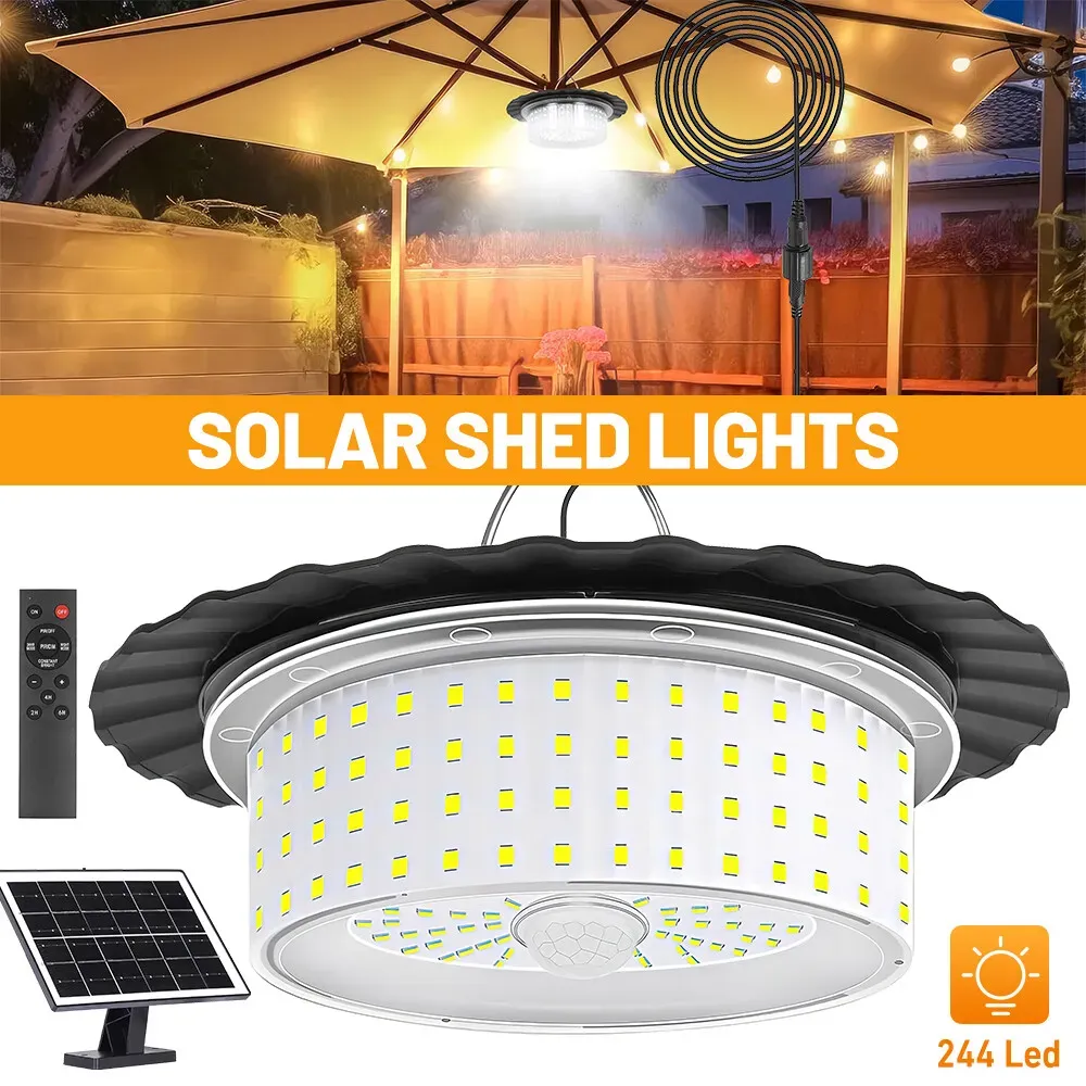 3000LM Black Solar Shed Light with 244 LEDs, Remote Control, 5 Modes, IP65 Waterproof — image 3