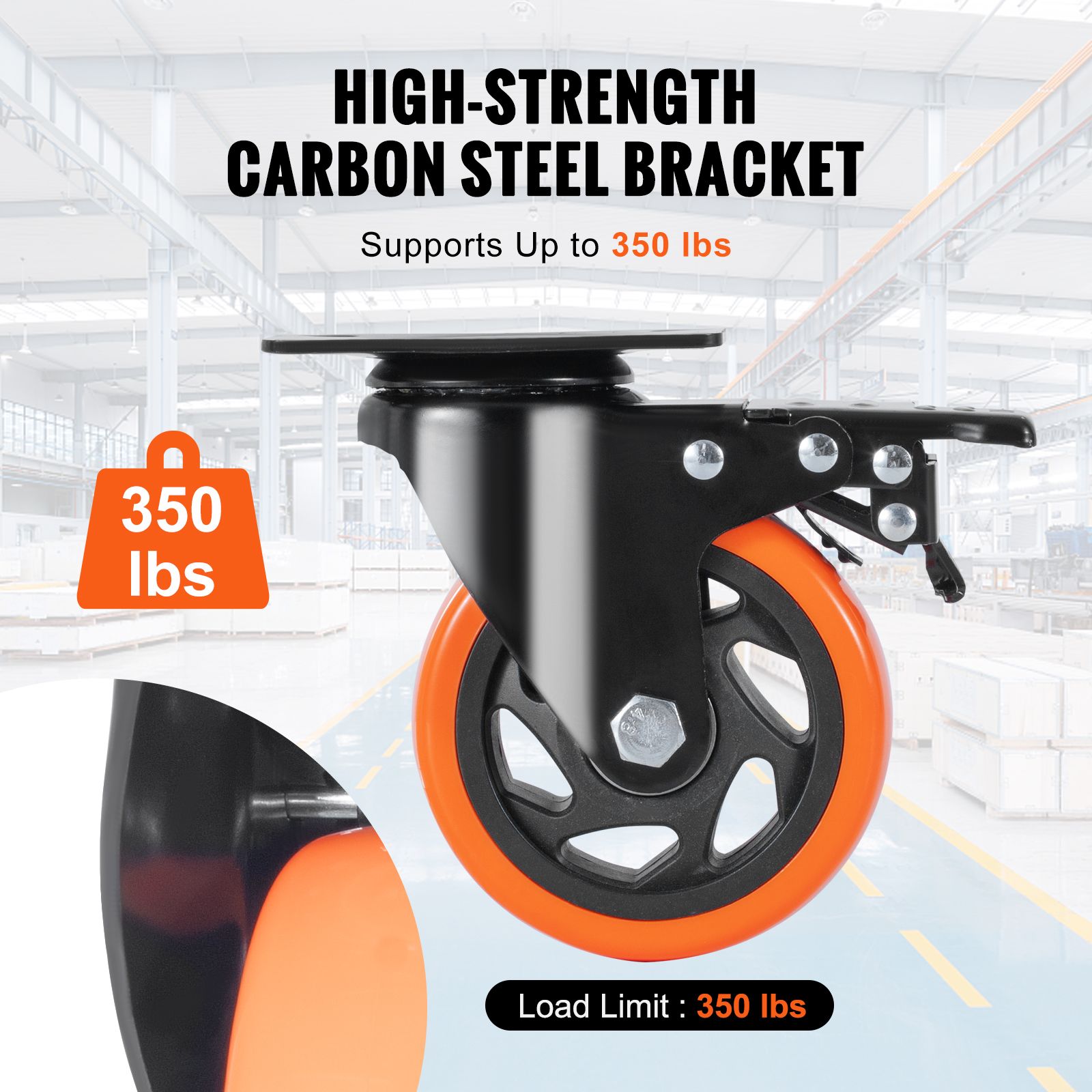 Caster Wheels, 101.6 mm Swivel Plate Casters, Set of 4, with Security A/B Locking No Noise PVC Wheels, Heavy Duty 159 kg Load Capacity Per Caster, Non-Marking โ image 4