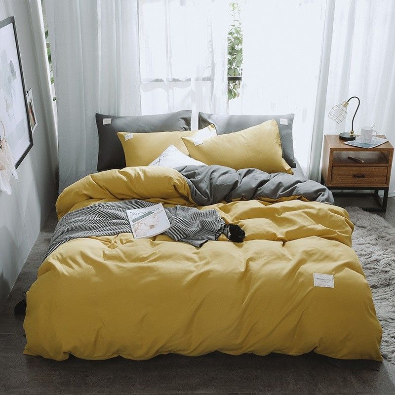 Qianjin Cotton Solid Color 4 Piece Bedding Set lotus root starch ash ☆ 1.5 m bed hat set] quilt cover 200 × 230cm bed hat 150 × 200+25cm/suitable for 200 × 230 — image 3