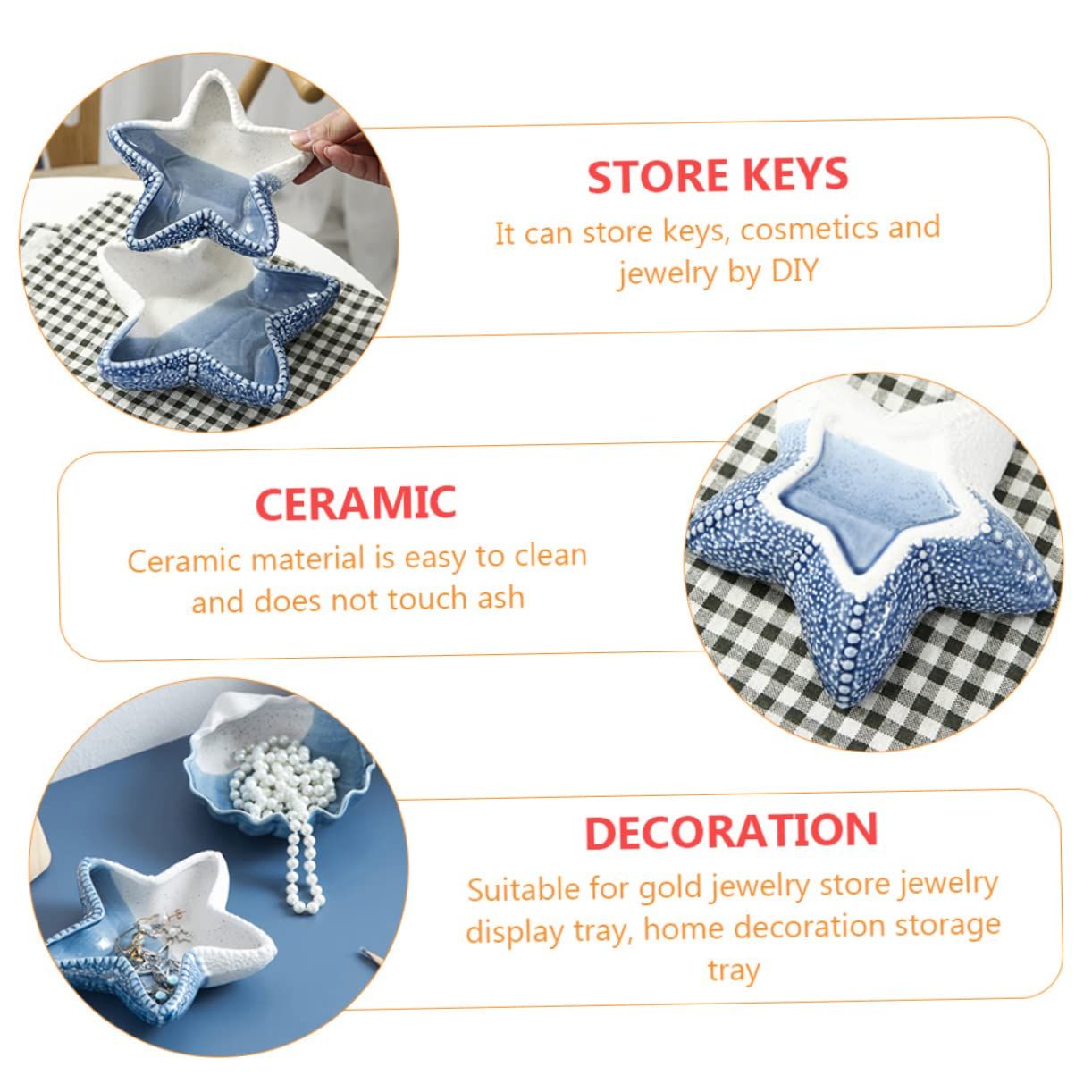 Starfish Storage Tray Candy Display Bowl Makeup pallete Nautical Jewelry Dish Shells Key Animal Decor Ceramic Storage Plates β image 2