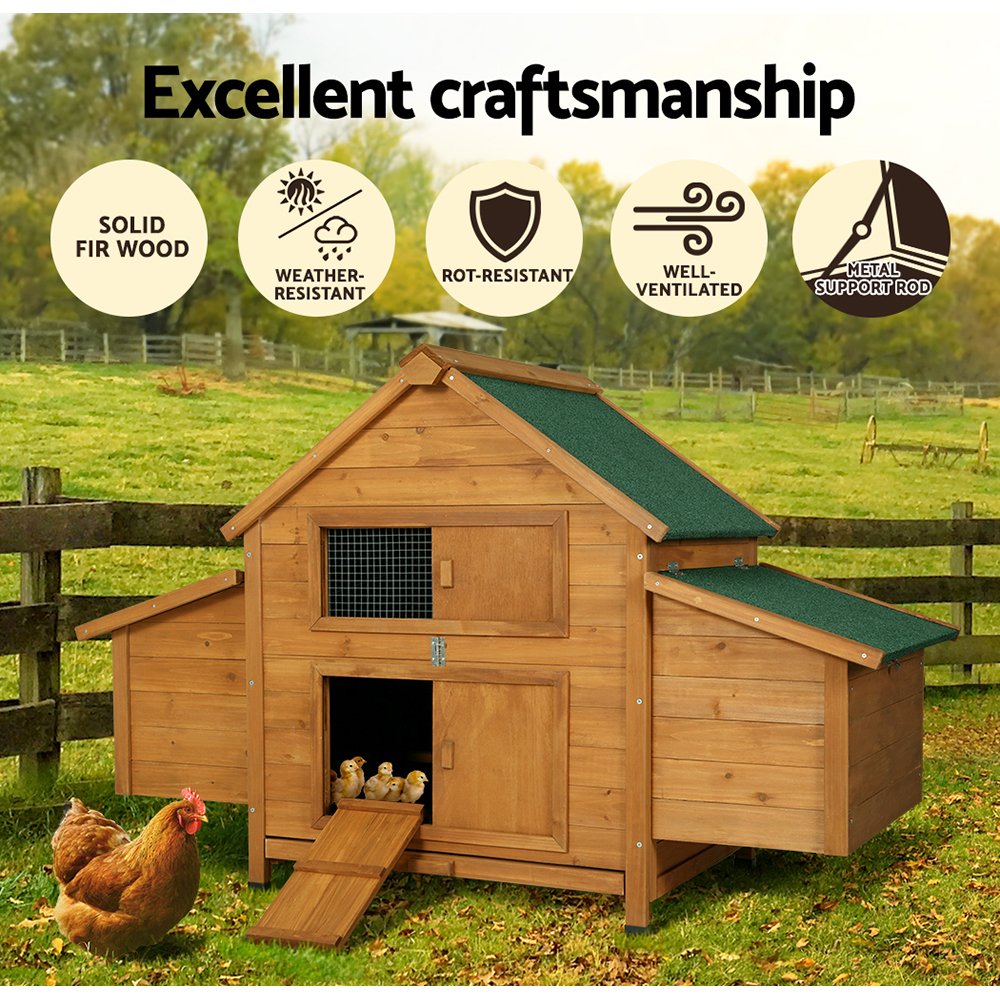 i.Pet Chicken Coop Rabbit Hutch 150cm x 68cm x 96cm Large Chicken Coop House Run Cage Wooden β image 4
