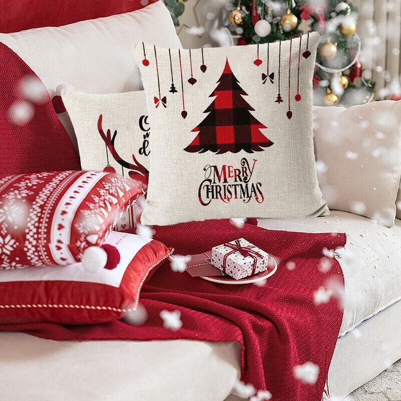 1Pc Christmas Square Cushion Cover Throw Waist Pillow Case Sofa Home Decor - Deer Head — image 6
