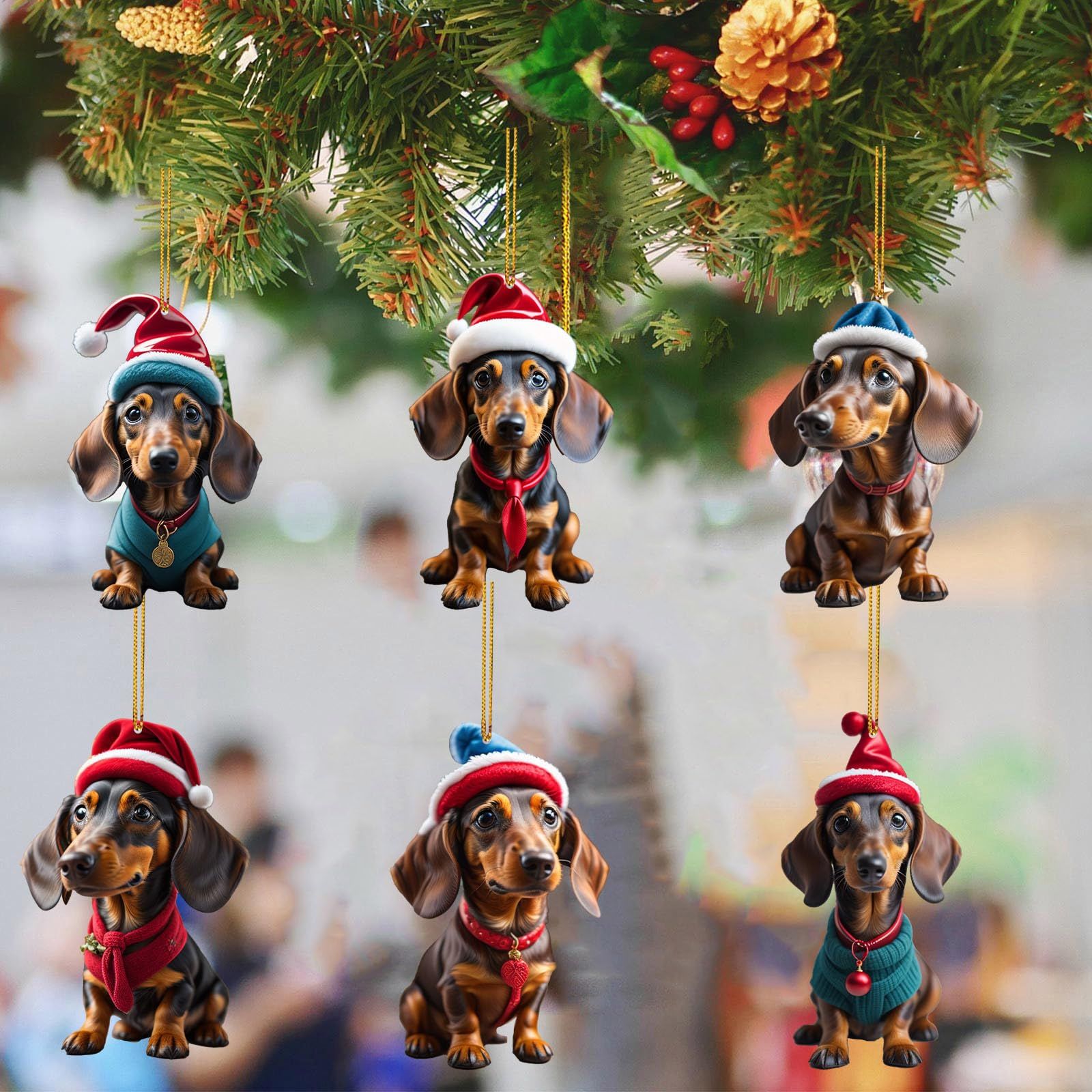 Tree Decoration Dog Car Pendant Set Christmas Decoration Acrylic Car Pendant Cute Dog Pendant Family Ornament (9PCS) — image 4