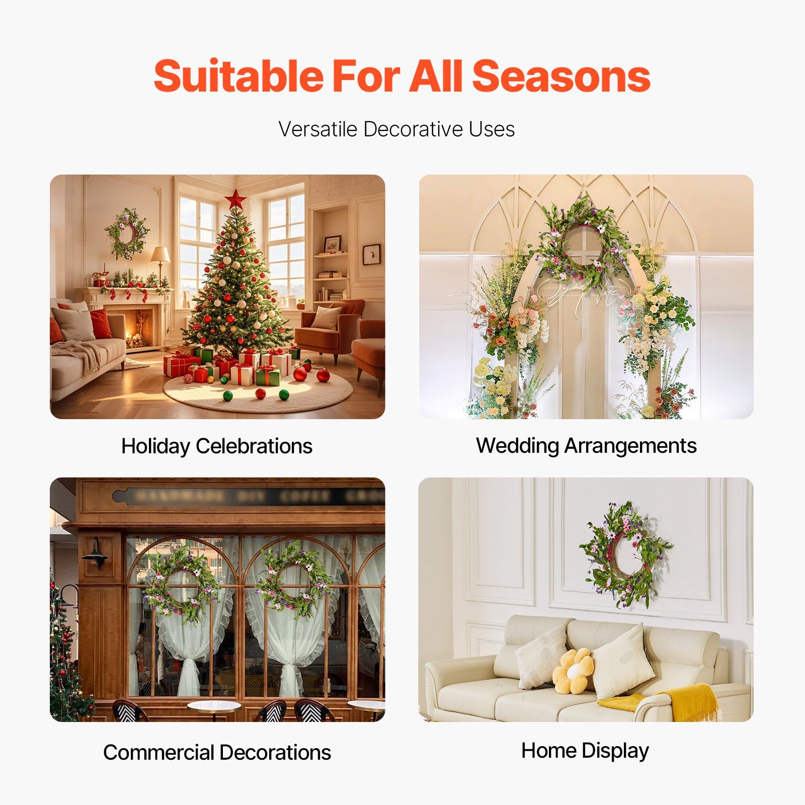 Artificial Decorative Wreath 55.88cm Pink Green Daisy Baby's Breath Floral Wreath with Buds Year Round Faux Flower Wreath for Indoor Outdoor Home Wall Window — image 5