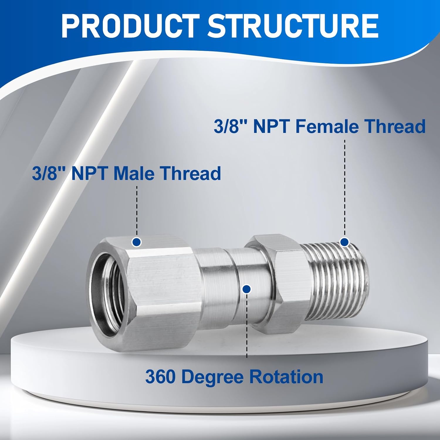 Pressure Washer Swivel Fitting, 3/8" NPT Thread Fittings, 3/8” Male to Female Adapter, Stainless Steel 360 Degree Swivel Connector for Pressure Washer Gun & — image 2