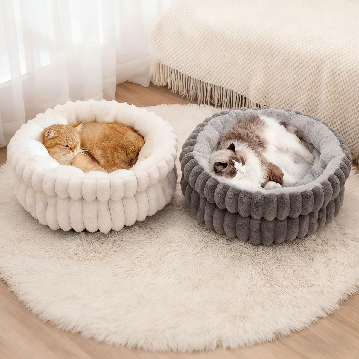 Pet Bed Cat Bed Dog Bed All-Season Bed Ultra-Soft Plush Large Pet Bed Round Pet - Gray - Size 40-15-15 — image 3