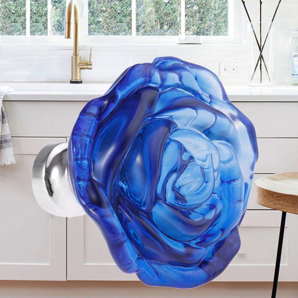 Set of 8 - Decorative Cabinet Handles Knob Pull Handle Crystal Glass Rose Pulls Flower Cabinet Drawer Cupboard Knobs (Red&Blue) โ image 4
