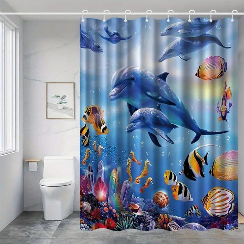 Dolphin Shower Curtain Waterproof Mildew Resistant, 120 × 180cm