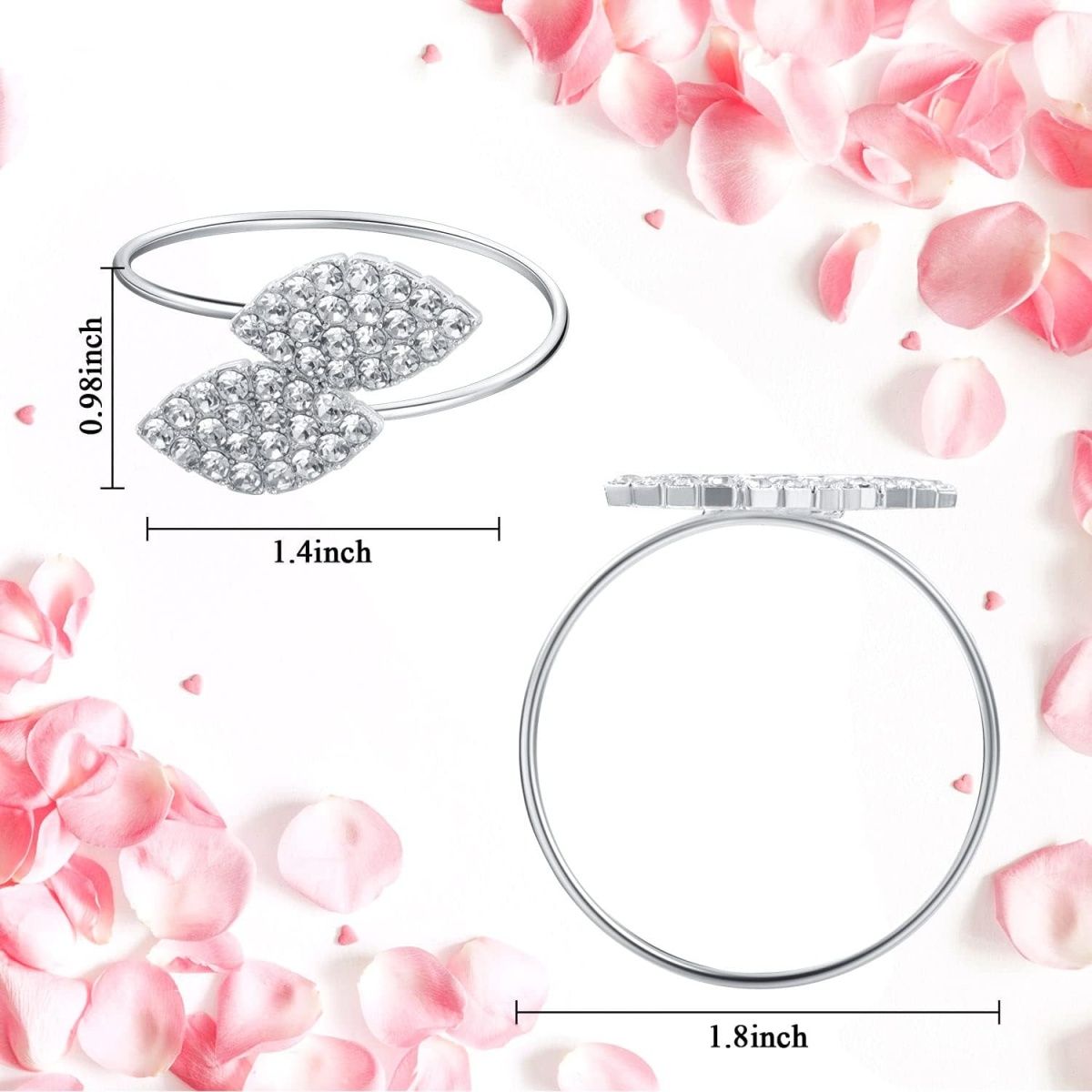 Rings Set Metal Leaves Napkin Holders Rhinestone Napkin Buckle for Wedding Party Celebrate Festival Dinner (Silver, 24 Piece)