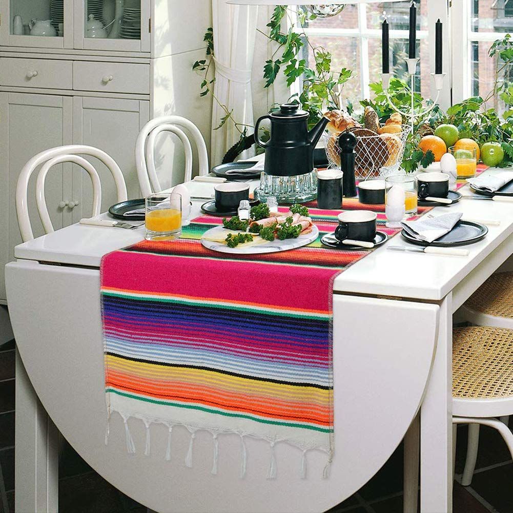 14 x 84 Inch for Party Wedding Decorations Outdoor Picnics Dining Table, Fringe Cotton Table It is portable with mini size โ image 4