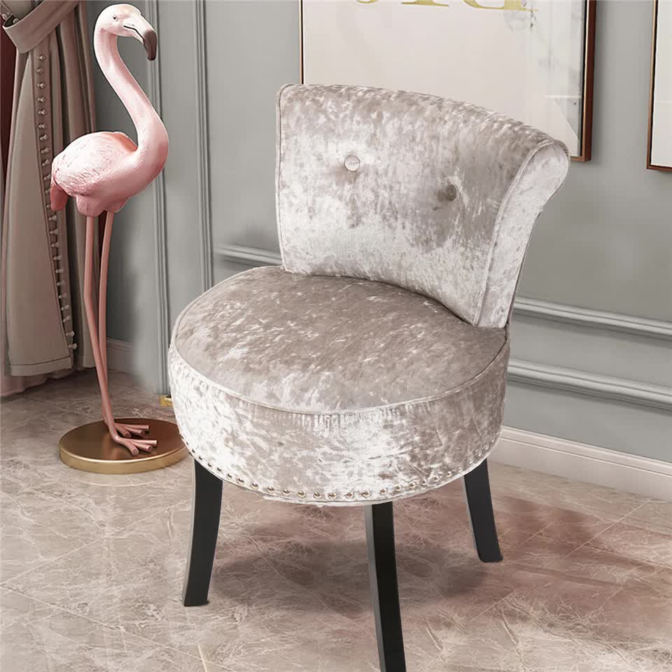 Grey Round Vanity Stool with Padded Seat and Backrest — image 6
