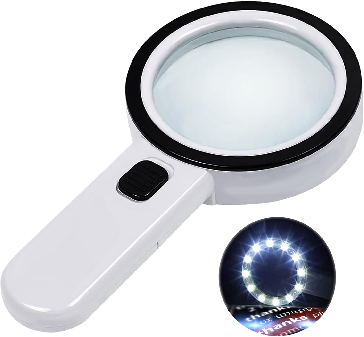 Magnifying glass with 12 LED lights - 30x double glass lens - hand-held illuminated magnifier Suitable for seniors - reading stamps, cards, researching macular