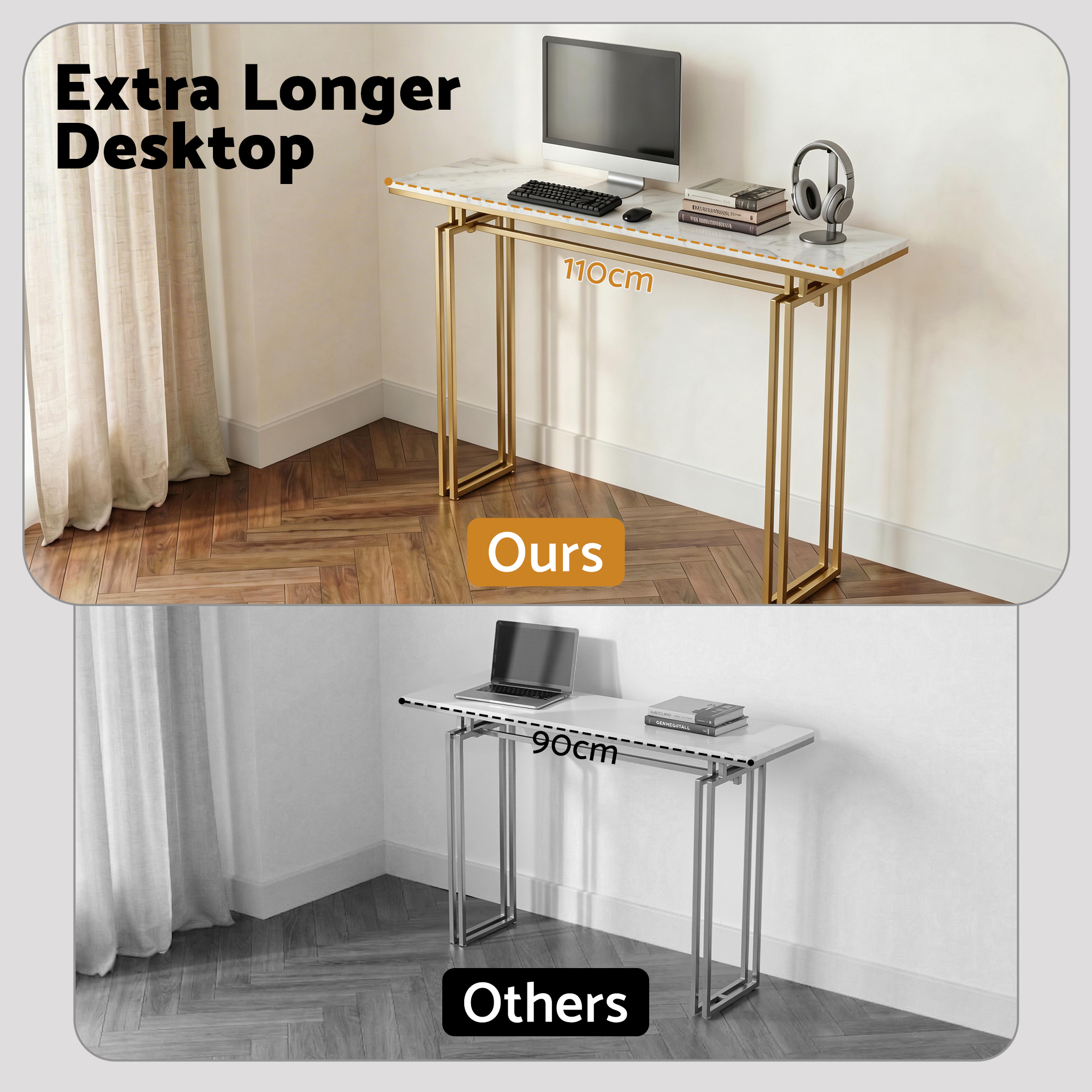 Artiss Console Table Hallway Entryway Table Marble Effect 110CM White & Gold โ image 6